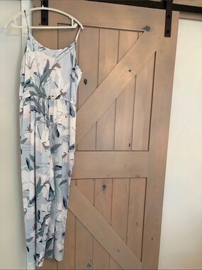 Spaghetti-Strap Floral Jumpsuit in Light Blue